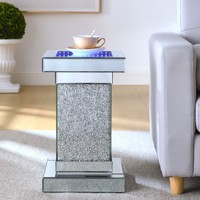 Nouveautés Table d'appoint miroir argentée avec 8 couleurs Tunnel de temps lumières Table d'extrémité de canapé en verre pour salon chambre