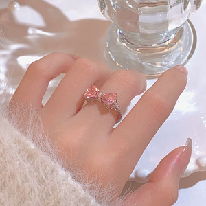 Bijoux en argent 925 de qualité supérieure, bague à nœud en zircon rose doux, bijoux pour femmes, bagues ouvertes en argent sterling 925, vente en gros - Product Image 4