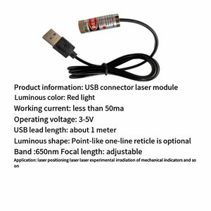 Module laser industriel à diode rouge 12 mm 5 mW à mise au point réglable, tête en cuivre avec ligne USB 650 nm, points, lignes et croix - Product Image 4
