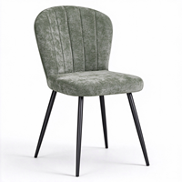 Chaise sans accoudoirs en tissu vert olive moderne avec dossier coquille et pieds en métal noir pour cuisine, coiffeuse ou salle à manger - Prix de gros