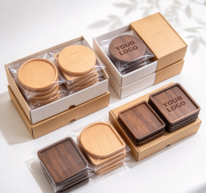 Sous-verres antidérapants Ys87 en bois gravé, sous-verres ronds en noyer et bambou, avec logo, boîte cadeau vierge, cadeaux promotionnels personnalisés - Product Image 2