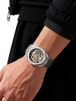 Montre de luxe automatique mécanique pour homme, bracelet en acier inoxydable, marque Forsining, fabrication chinoise, vente en gros, modèle squelette.
