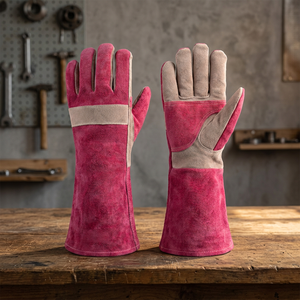 Gants en cuir résistants à la chaleur, 14 pouces, manchette droite, résistance à l'abrasion thermique, gants de sécurité polyvalents, rose - Product Image 4
