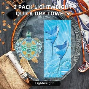 Paquete de 2 Toallas de Playa Ligeras de Microfibra Estilo Turco, Resistentes a la Arena, de Secado Rápido, Absorbentes, Delgadas y Ultracompactas para Piscina - Product Image 2