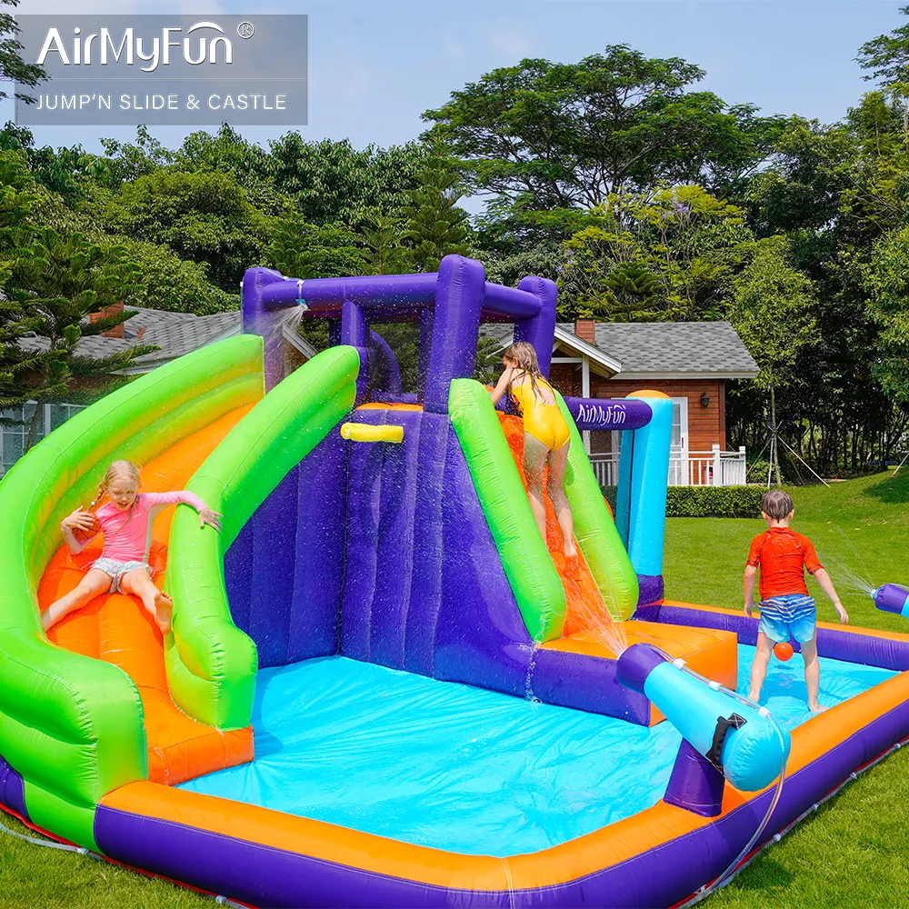 Airmyfun aire de jeux jeux d'eau en plein air 4x4 château sautant maison rebond toboggan gonflable à vendre