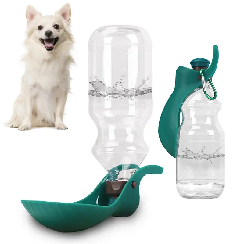Distributeur d'eau de voyage portable anti-fuite de 14oz pour animaux de compagnie avec bol pliable sans BPA bouteille d'eau en plastique transparent pour chiens