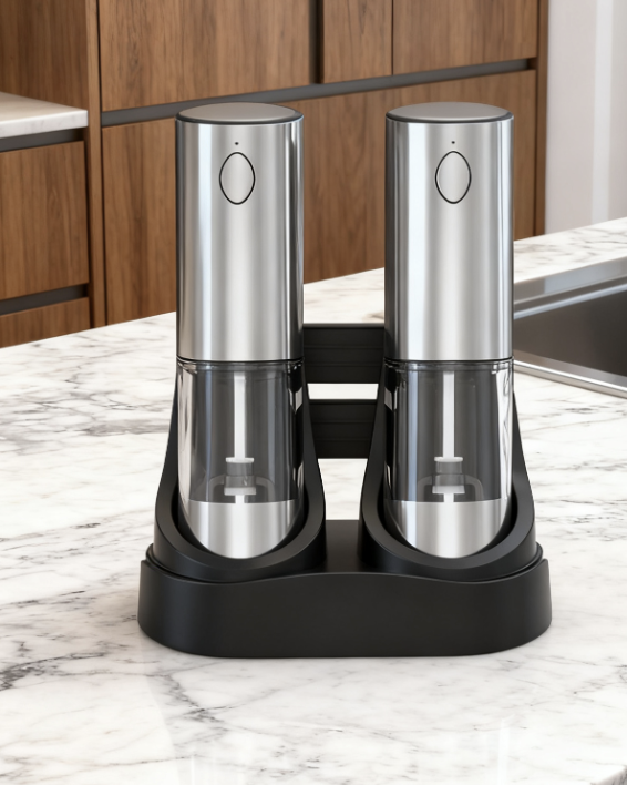 New Arrival Rechargeable Electric 95ML Stainless Steel Salt Pepper Spice Grinder Mills Set with Storage Base Home Kitchen Use