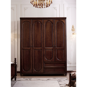 Armario clásico de 4 puertas de madera maciza con cajones, armario de dormitorio marrón para almacenamiento de <span class=keywords><strong>ropa</strong></span>, muebles de madera hechos a mano - Product Image 2