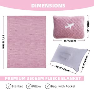 Various Colors Custom Logo Anti-Pilling 100% Polyester Lightweight Knitted Airplane Travel Pillow <b>Blanket</b> Foldable 2-in-1 Bag - Product Image 3