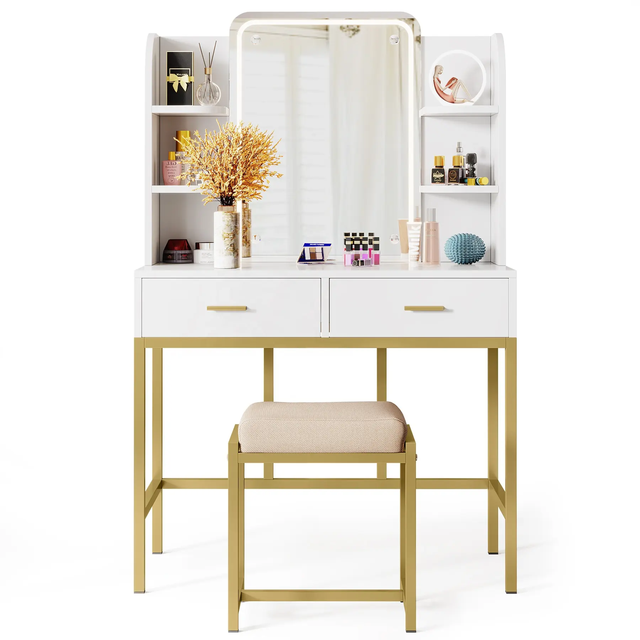 YIFAN Modern Makeup Vanity Set Bedroom 2 Drawers Small Dressing Table Easy to Assemble Suitable for Teen Girls and Women