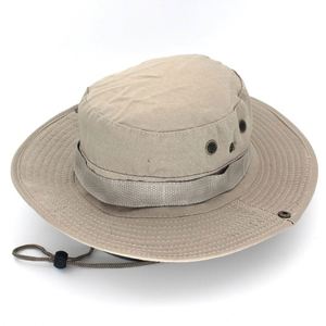 Sombrero de pescador tipo boonie al por mayor con logotipo bordado personalizado, de ala ancha, para escalada y pesca, con cordón. - Product Image 2