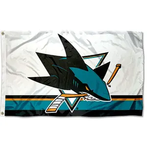 Bendera NHL kualitas tinggi kustom dicetak 3x5ft 100% poliester sisi ganda bendera San Jose Sharks
