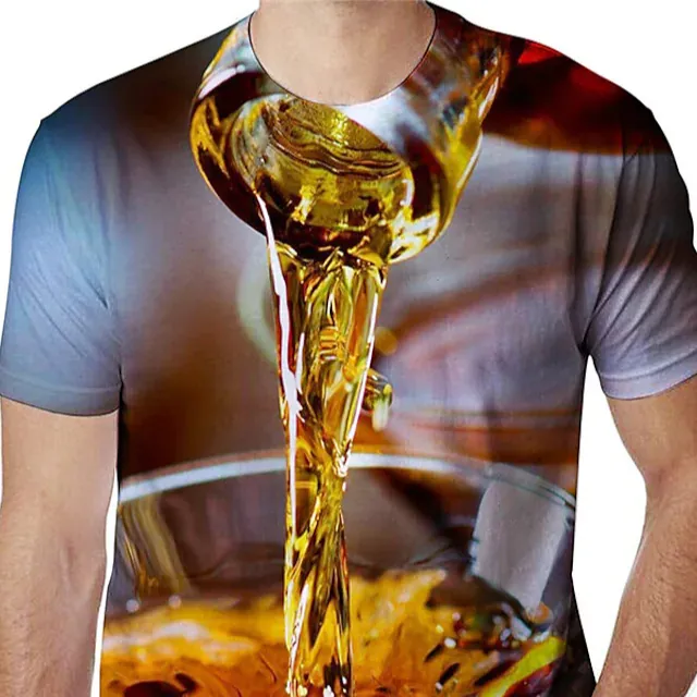 Men's Going out Round Neck T shirt Shirt Graphic 3D Beer Plus Size Short Sleeve Tops Basic