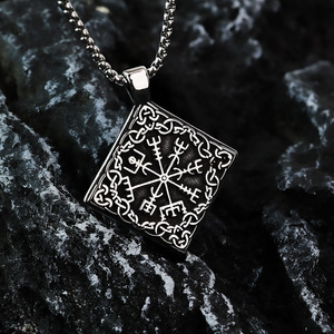 Nordic Men's Stainless Steel Pendant Viking <b>Compass</b> Necklace Geometric Design Gift Jewelry - Product Image 4
