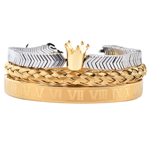 Ensemble de bracelets romains en acier inoxydable F302 pour hommes, <span class=keywords><strong>manchette</strong></span> en <span class=keywords><strong>macramé</strong></span> perlé personnalisée de luxe, breloque en perles gravées pour la mode masculine - Product Image 1