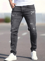 Jeans rétro pour hommes, coupe slim taille mi-haute, jeans délavés multicolores