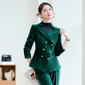 Blazers profesionales de gama alta con doble botonadura para <span class=keywords><strong>mujer</strong></span>, traje de <span class=keywords><strong>terciopelo</strong></span> grueso de manga larga para otoño e invierno con botones - Product Image 2