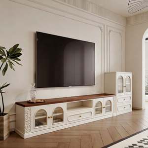 Mueble de TV de Madera Blanco Estilo Francés Personalizado BALOM con Puertas de Vidrio, Mueble de TV de Lujo para Sala de Estar - Product Image 1