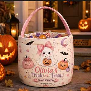 Cesto di Halloween in tessuto rosa con stampa di Halloween, manico a forma di <span class=keywords><strong>zucca</strong></span> e motivo floreale viola - Product Image 3