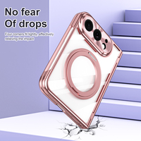 Étui transparent électroplaqué pour iPhone Duo avec support magnétique rotatif, protection d'écran avant et protection de charnière