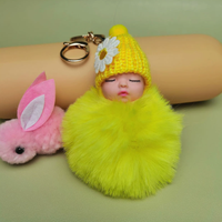 Porte-clés tendance avec pendentif boule pompon en fourrure pelucheuse, accessoires de bijoux mignons de dessin animé, anneaux de clés doux