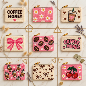 Collection de pochettes à monnaie Botox Money Beaded Pouch avec motifs seringue, lèvres, nœud, cerise, cœur, en perles de rocaille roses, porte-monnaie zippé, vente en gros - Product Image 3