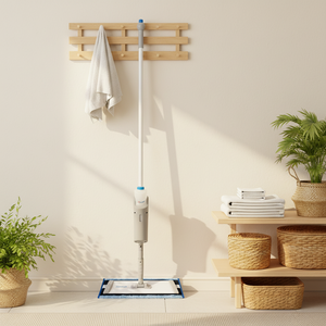 Mopa pulverizadora de microfibra para limpieza de suelos con mango de plástico de nailon, <span class=keywords><strong>varilla</strong></span> de conexión, interruptor de tipo pulsador y gran depósito de agua de PE de 500 ml - Product Image 2