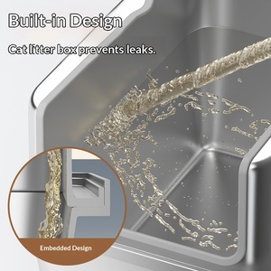 Bac <span class=keywords><strong>à</strong></span> litière pour <span class=keywords><strong>chat</strong></span> rectangulaire extra large en acier inoxydable argenté moderne, anti-éclaboussures, anti-rouille, lisse - Product Image 3