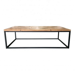 Mesa auxiliar de centro de té con marco de metal negro de madera de pino rústico reciclado industrial moderno E10 - Product Image 3