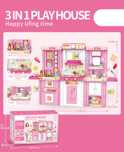 Ensemble de jouets en plastique pour enfants de <span class=keywords><strong>grande</strong></span> <span class=keywords><strong>taille</strong></span> 3 en 1, 142 pièces, barbecue, <span class=keywords><strong>cuisine</strong></span> et coiffeuse combinés - Product Image 4