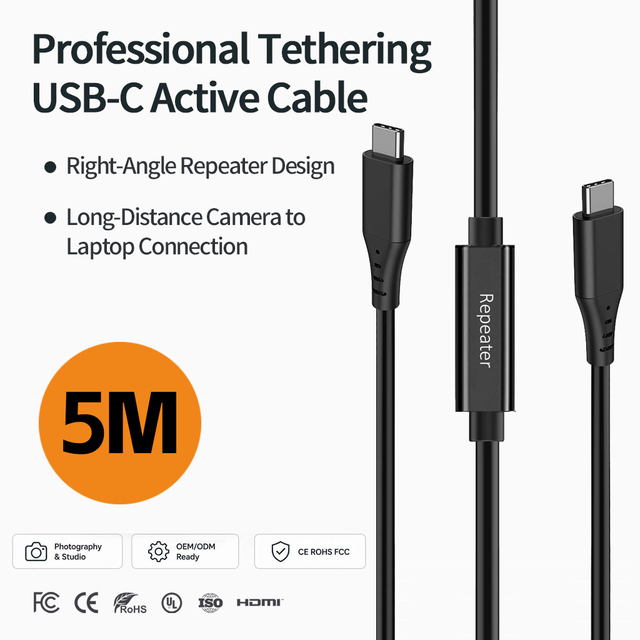 5M USB 3.1 Gen1 5Gbps USB Type C Active Extension Tether Cable High Speed Data Transfer Action Camera Accessories for Fuji