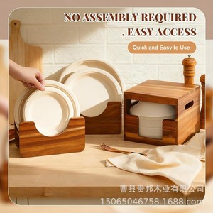 Wooden Tableware Storage <b>Rack</b> Rectangle Standing Type For Kitchen <b>Plate</b> Bowl Organizer - Product Image 3