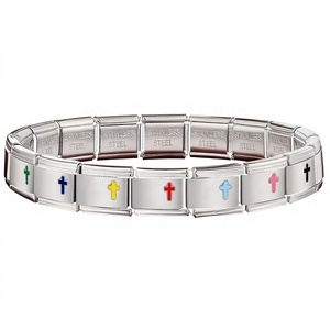 Fashion Colorful Foundation Cross Italian Stainless Steel Women <b>Men</b> Charm Jewelry Link Fit 9mm Bracelet Making DIY Accessories - Product Image 1