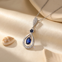 Collier pendentif goutte d'eau en zircon bleu délicat ZG, couleur argent, bijou solitaire à breloque en forme de goutte