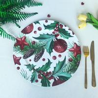 Assiette de présentation ronde en plastique blanc de 13 pouces, motif floral vintage, pour décoration de table de mariage et de fête