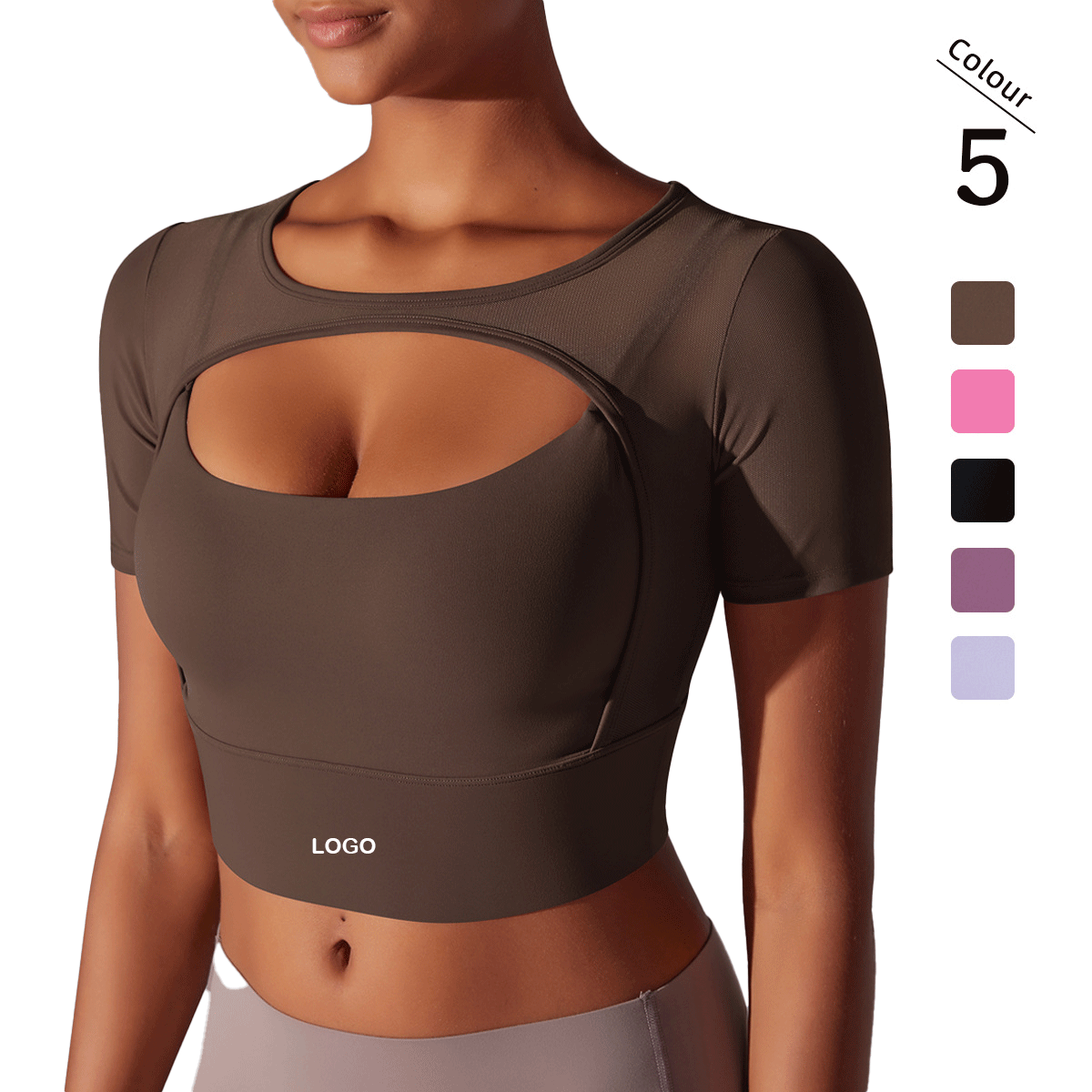Sexy Mesh Patchwork Short Sleeve Sports Bra Padded Nylon Slimming Workout Shirts Top Gym Fitness Yoga Crop Top