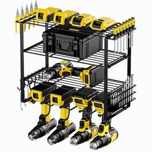 JH-Mech Power Tool Holder Wall Mounted Rustproof Black Powder Coated Steel Power Tool Organizer Drill Holder Wall Mount