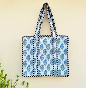 Handmade Cotton Quilted Floral Block Print Tote <b>Bag</b> Eco-Friendly <b>Boho</b> Travel Shoulder <b>Bag</b> - Product Image 2