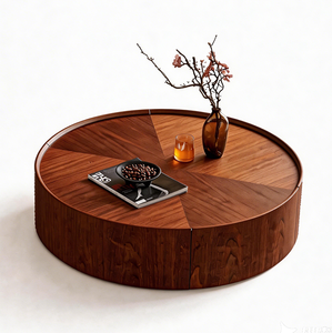 39.3-inch Modern Coffee <b>Tables</b> Circular <b>Walnut</b> Design Decorative Easy Assemble for Living Rooms & Bedrooms - Product Image 1