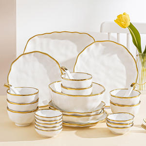 Service de Table en Céramique Haut de Gamme pour la Maison – Assiettes et Bols Bordés d'Or, Classiques, Réutilisables, Couleurs Personnalisables, Luxe, Tendance Internet - Product Image 4