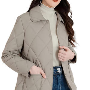 Jaket Panjang Wanita Model Quilted, Pakaian Luar Musim Dingin Ringan Berbahan Poliester untuk Penggunaan Sehari-hari - Product Image 1