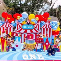 Kit de Décoration Thème Animaux de Cirque : Lion, Éléphant, Tigre, Lapin, Clown – Toile de Fond en Panneau KT avec Ballons pour Scène