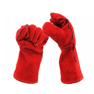 Cow Split Leather Heat Resistance Gloves Suitable for Welding BBQ Sewn with Anti-Fire Aramid Thread