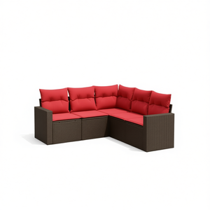 Ensemble de canapés de patio en polyrotin marron, 5 pièces, mobilier d'extérieur durable au design contemporain - Product Image 1