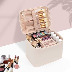 Portable for PU Zipper <b>Bag</b> Cosmetics Travel <b>Makeup</b> Organizer Eco-Friendly Waterproof <b>with</b> <b>Brush</b> Slots Divider for Daily Use - Product Image 3