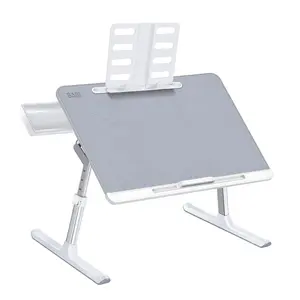 SAIJI 인체 공학적 조절 접이식 휴대용 베개 노트북 침대 트레이 테이블 17 인치 컴퓨터 책상 서랍 전화 태블릿 스탠드