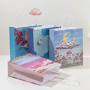 Customizable Black Kraft Paper Luxury Handmade Oil Painting Tote Bags for Exhibition Supermarket Gift Giving - Product Image 1
