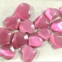 Batu Mata Kucing Pink Asli Berkilau, Terukir, dan Dipoles, Bentuk Hati, untuk Koleksi Rumah, Hadiah, dan Berbagi Grosir