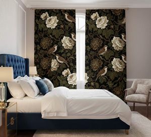 Decorative Vintage Songbird Floral Window <b>Curtains</b> Dense Floral Panel 70% Light Blocking Premium Fabric Drapes <b>for</b> Living Room - Product Image 4