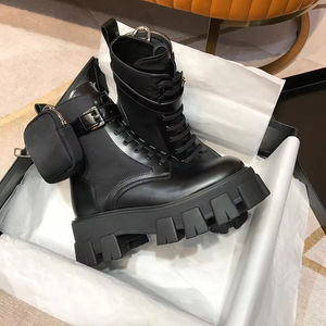 Sepatu bot kulit untuk wanita, sepatu bot hitam modis dengan lapisan kulit asli bersaku nyaman, grosir - Product Image 2